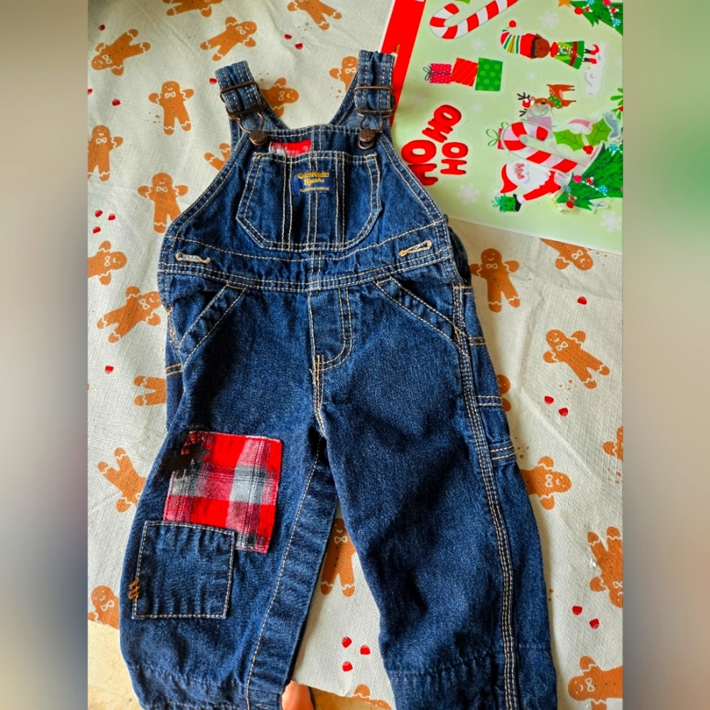 NWOT 9M OSH KOSH B'GOSH VESTBAK OVERALLS w Xmas Plaid/Deer